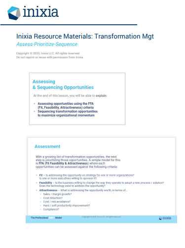 Inixia Transformation Management - Assess, Prioritze and Sequence